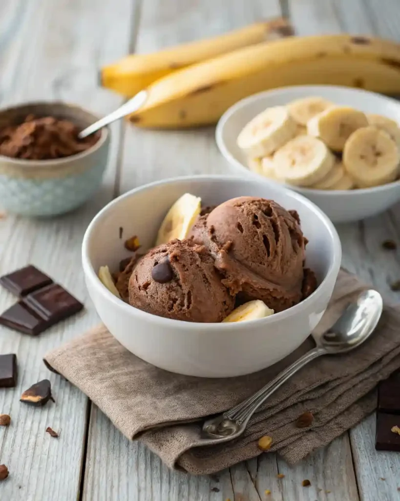 Helado vegano de chocolate y plátano cremoso y saludable